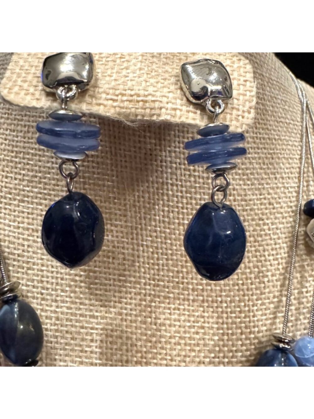 Chicos Blue Multi-Strand Necklace Bracelet & Earrings Set w Silver-Tone Accents - Picture 5 of 16